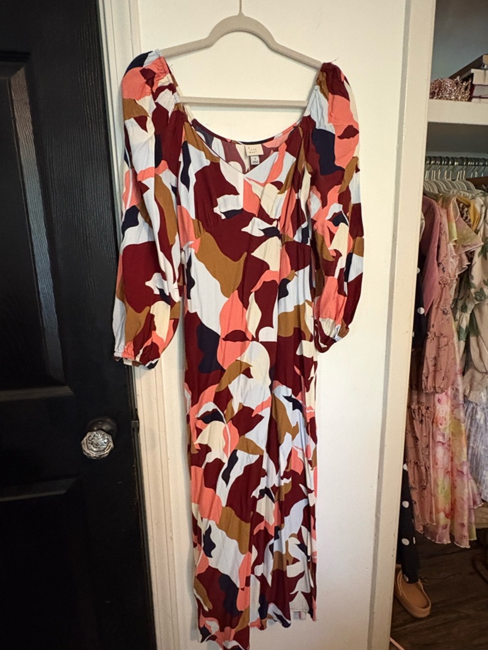 a new day Multi-Color Abstract Maxi Dress with Puff Sleeves